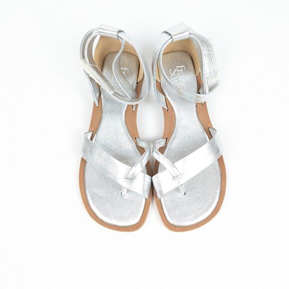 Franco Sarto Silver Leather Parker Ankle Strap Thong Sandals Size 6 - Picture 4 of 11
